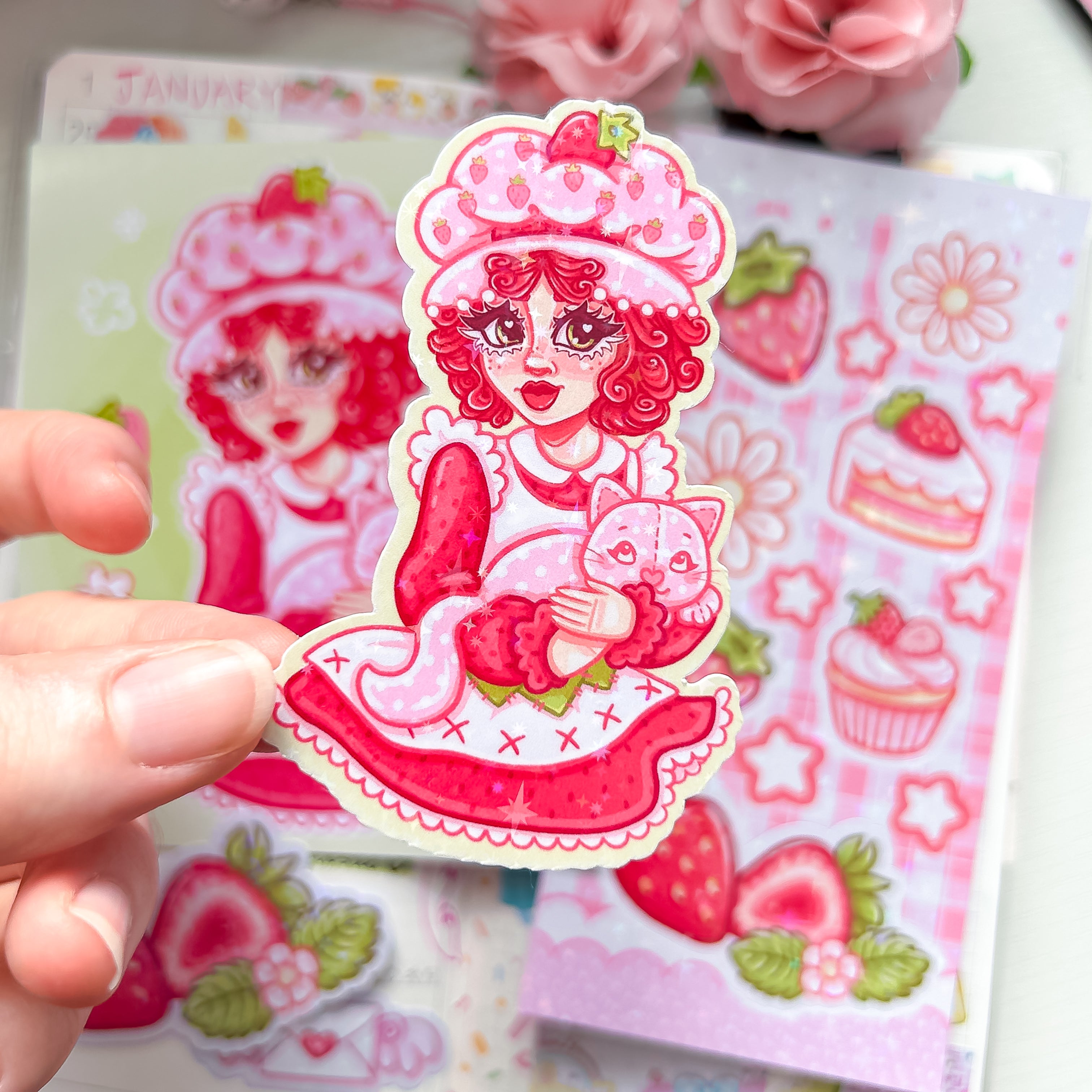 Strawberry Girl Themed Sticker and Print Stationery Bundle