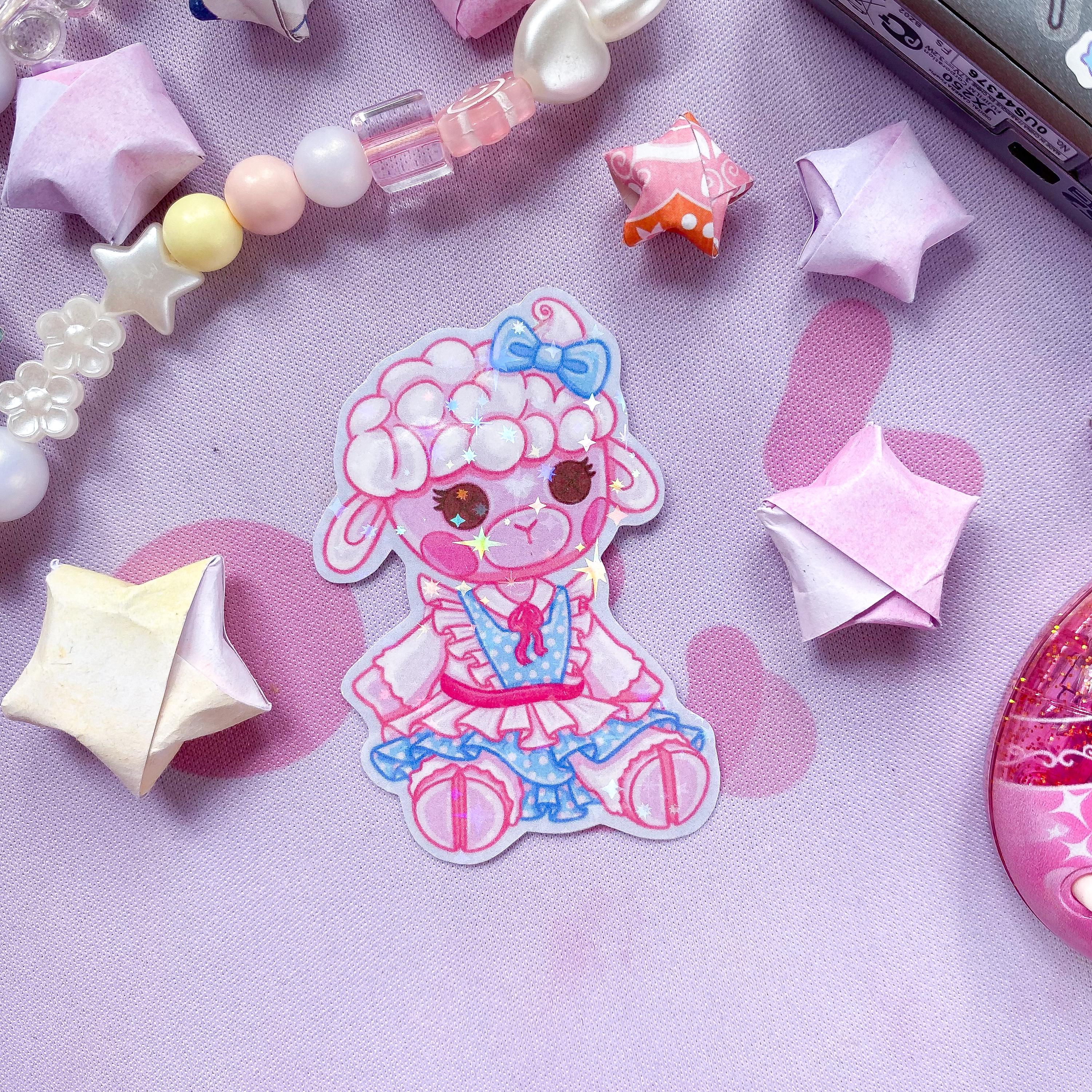 Rag doll Lamb and Kitten Holographic Die Cut Stickers