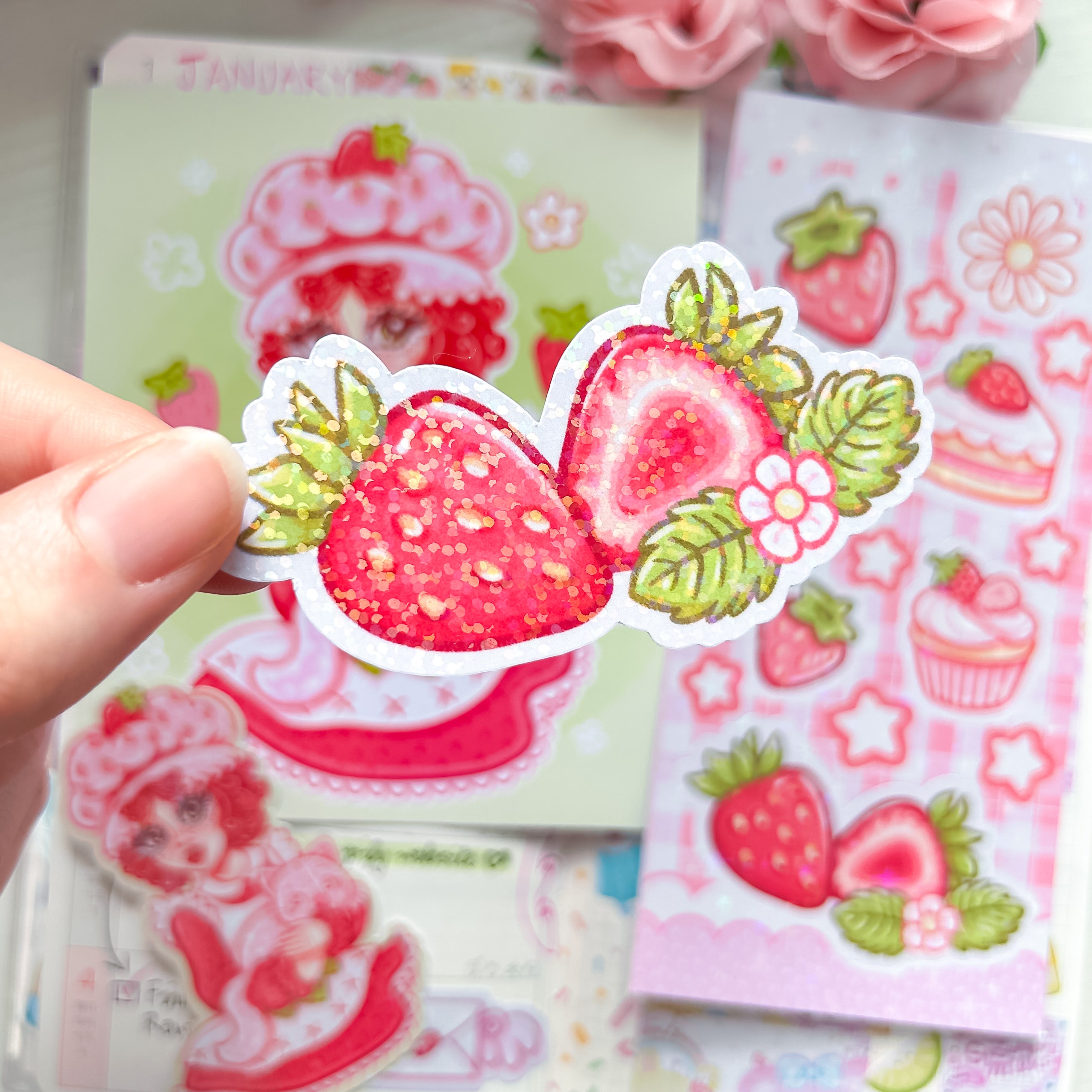 Strawberry Girl Themed Sticker and Print Stationery Bundle