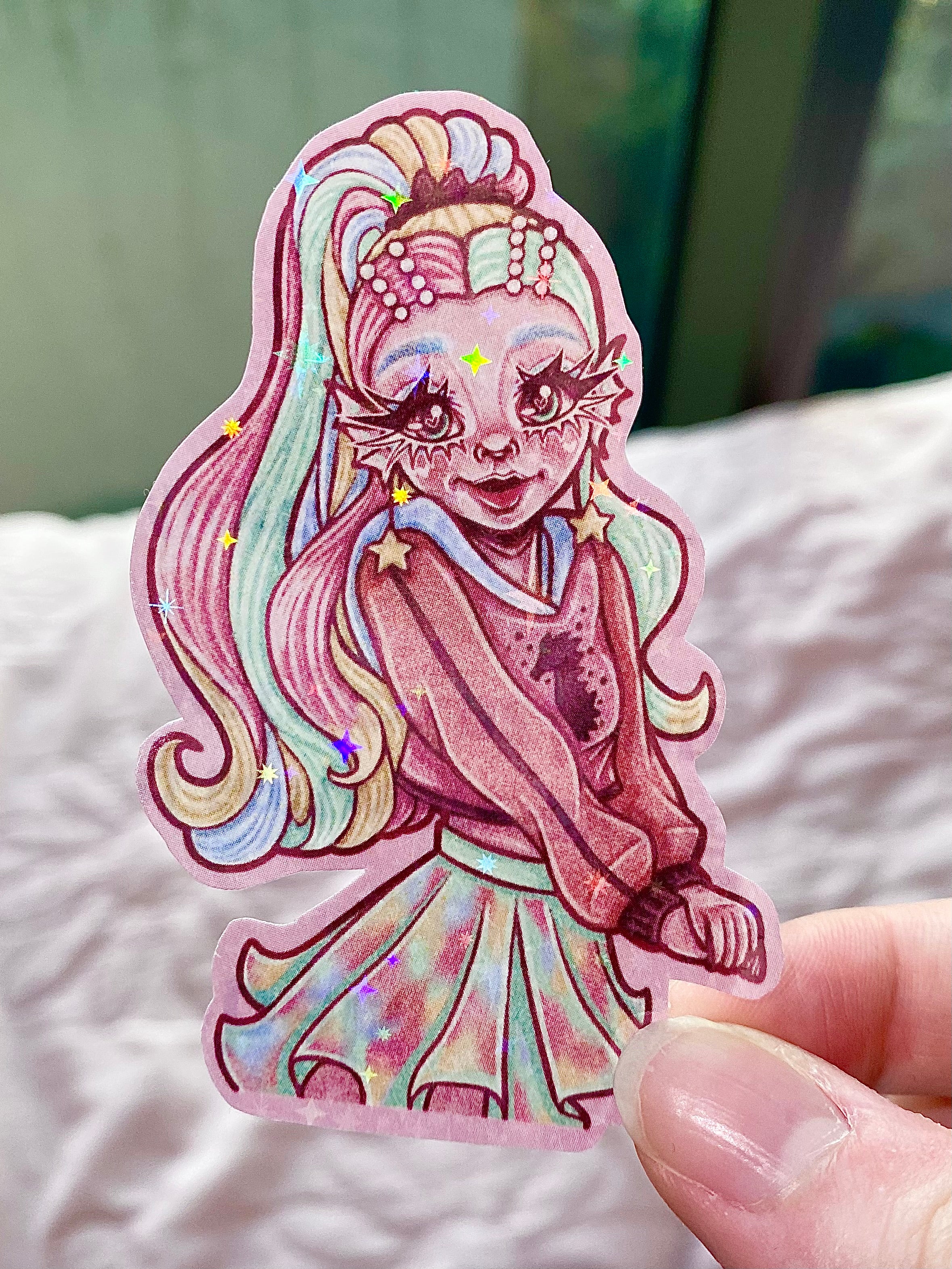 Monster Girl Holographic Die Cut Stickers