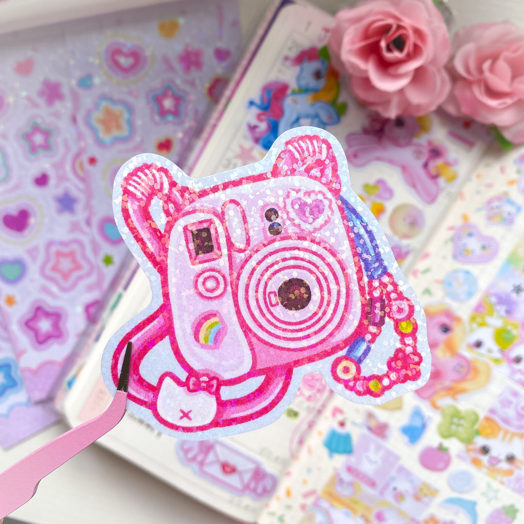 Pink Polaroid Camera Die Cut Sticker
