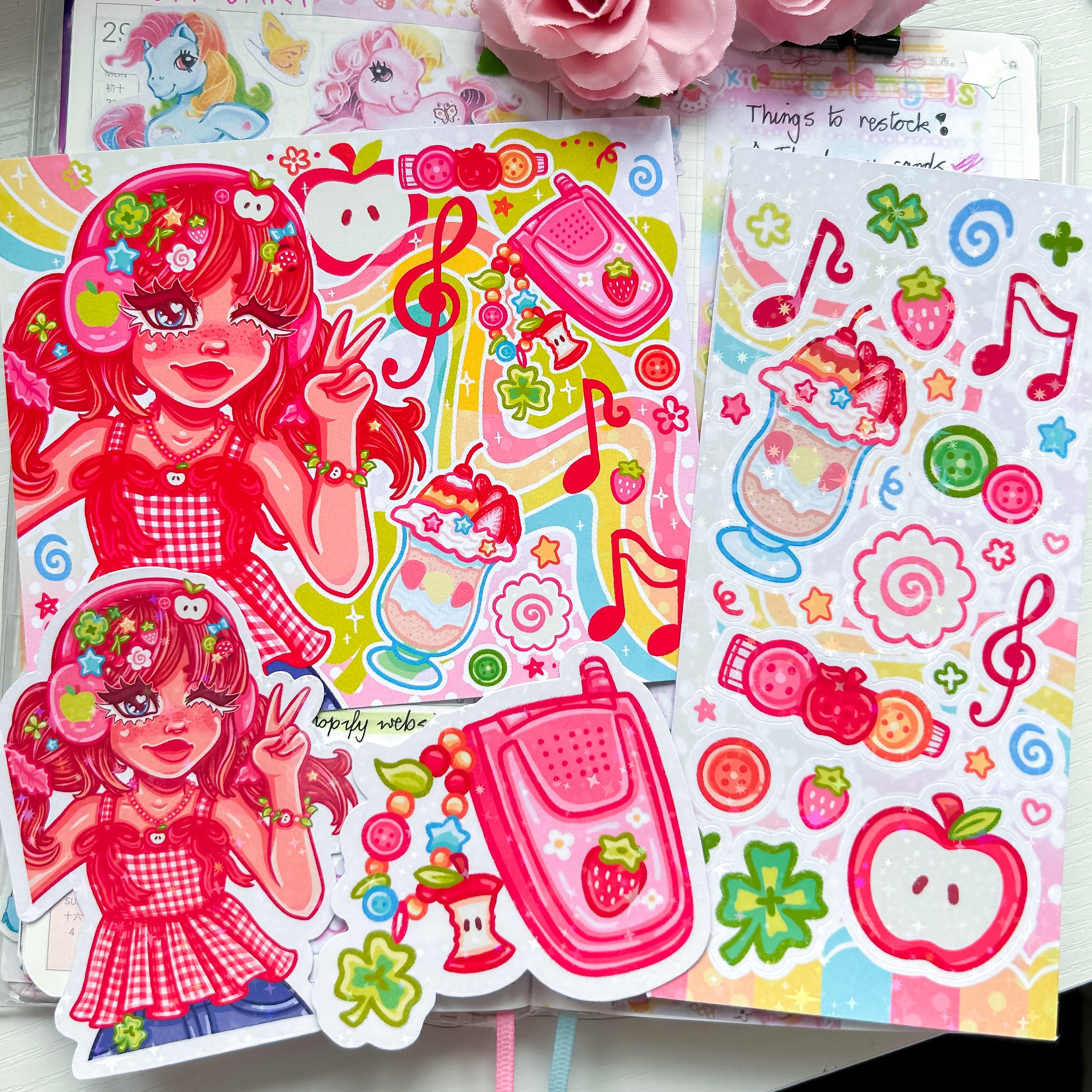 Heisei Retro Themed Stickers and Print Stationery Bundle