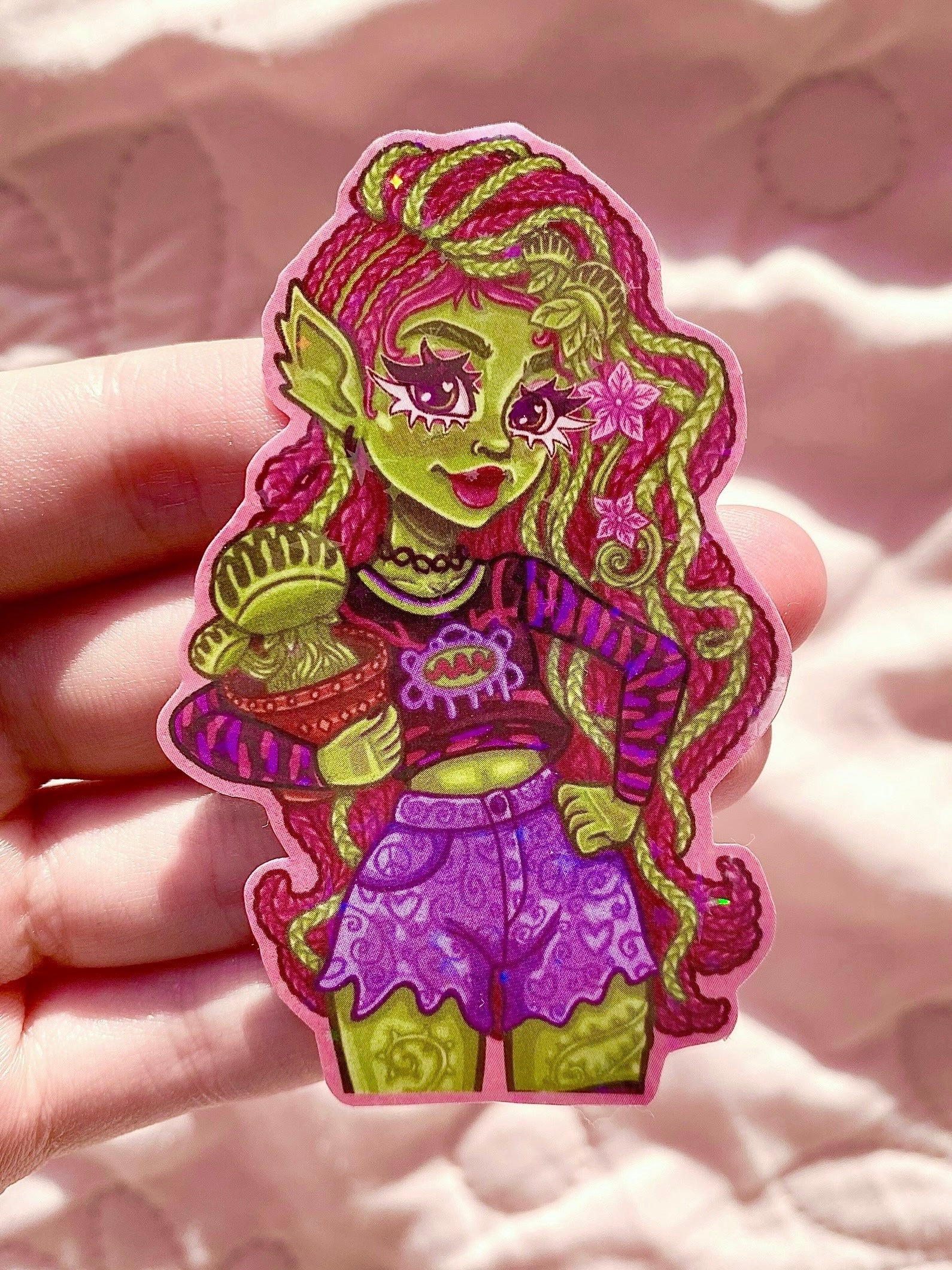 Monster Girl Holographic Die Cut Stickers