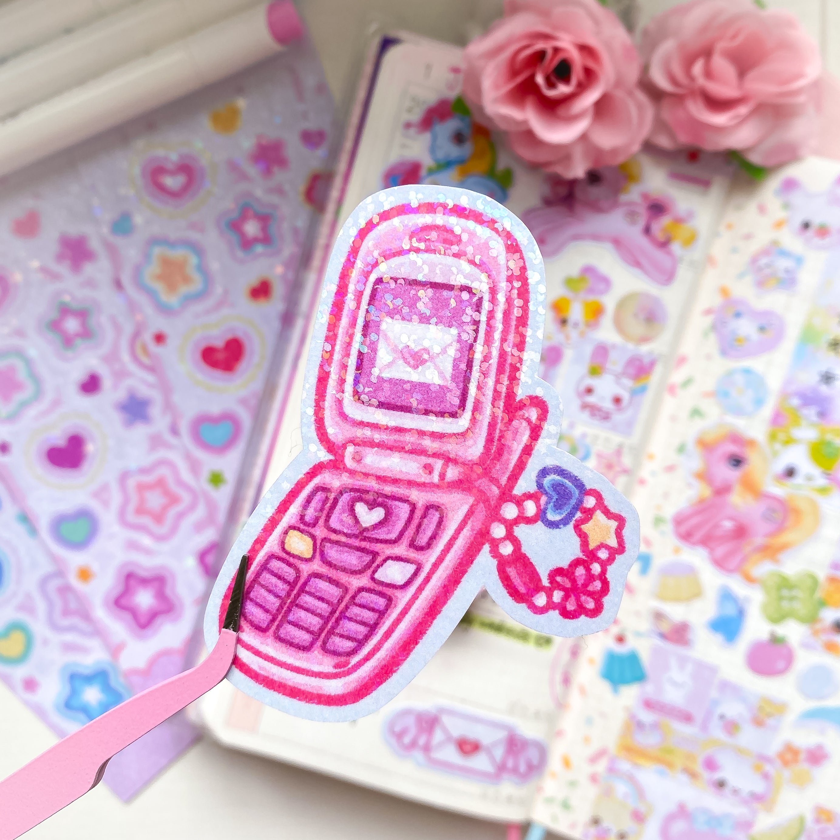 Y2K Flip Phone Die Cut Sticker