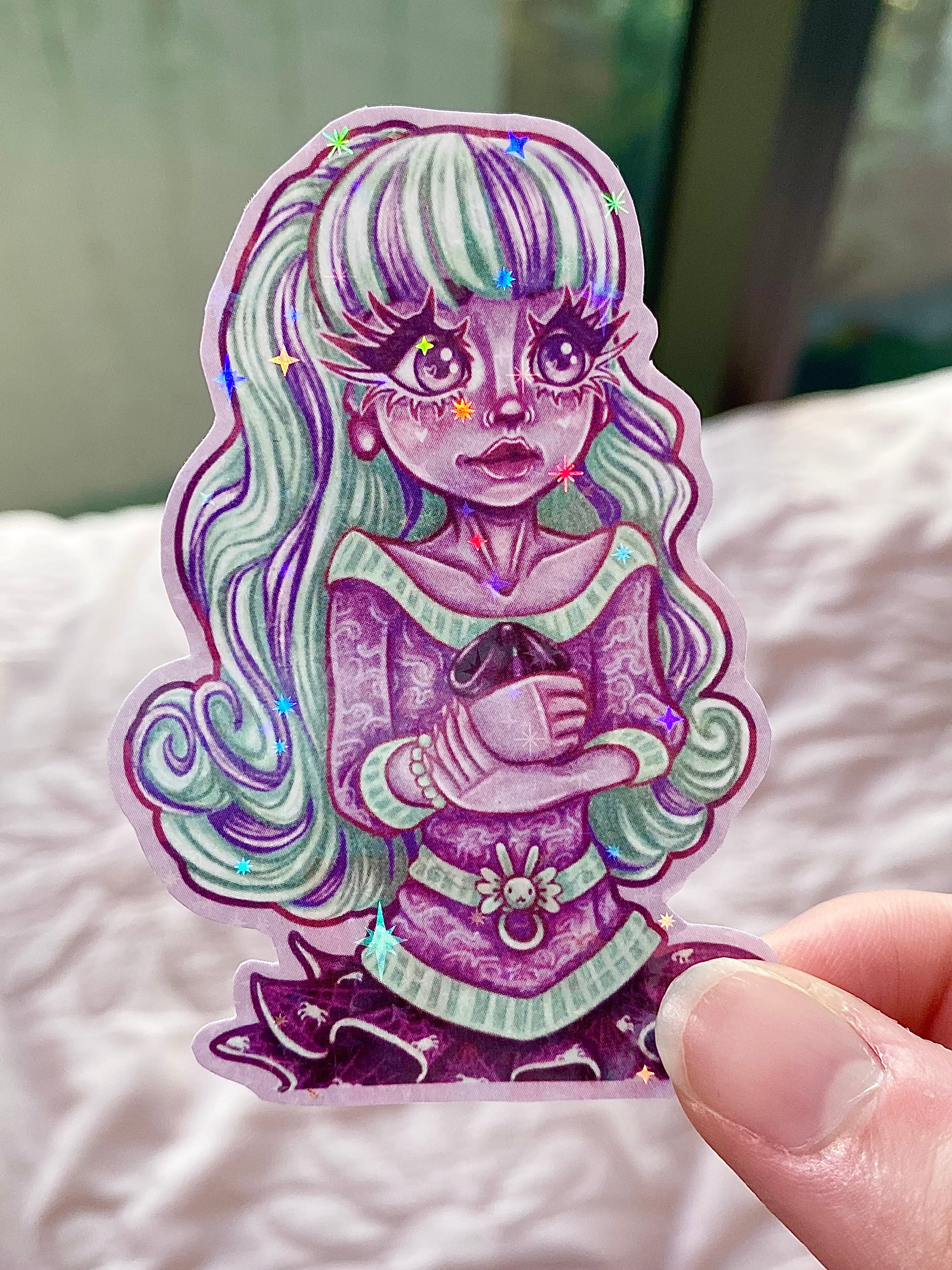 Monster Girl Holographic Die Cut Stickers