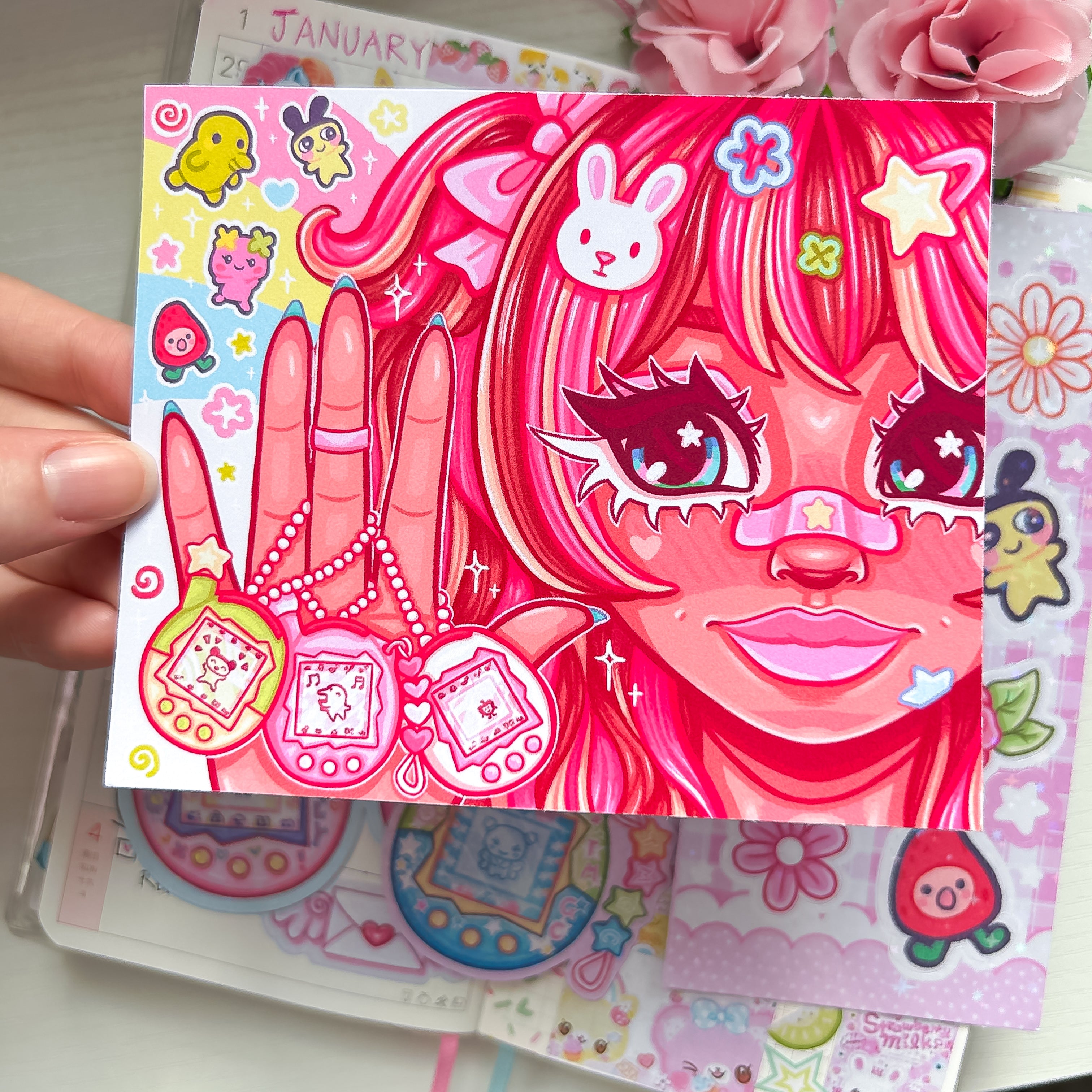 Tamagotchi Themed Sticker and Print Stationery Bundle