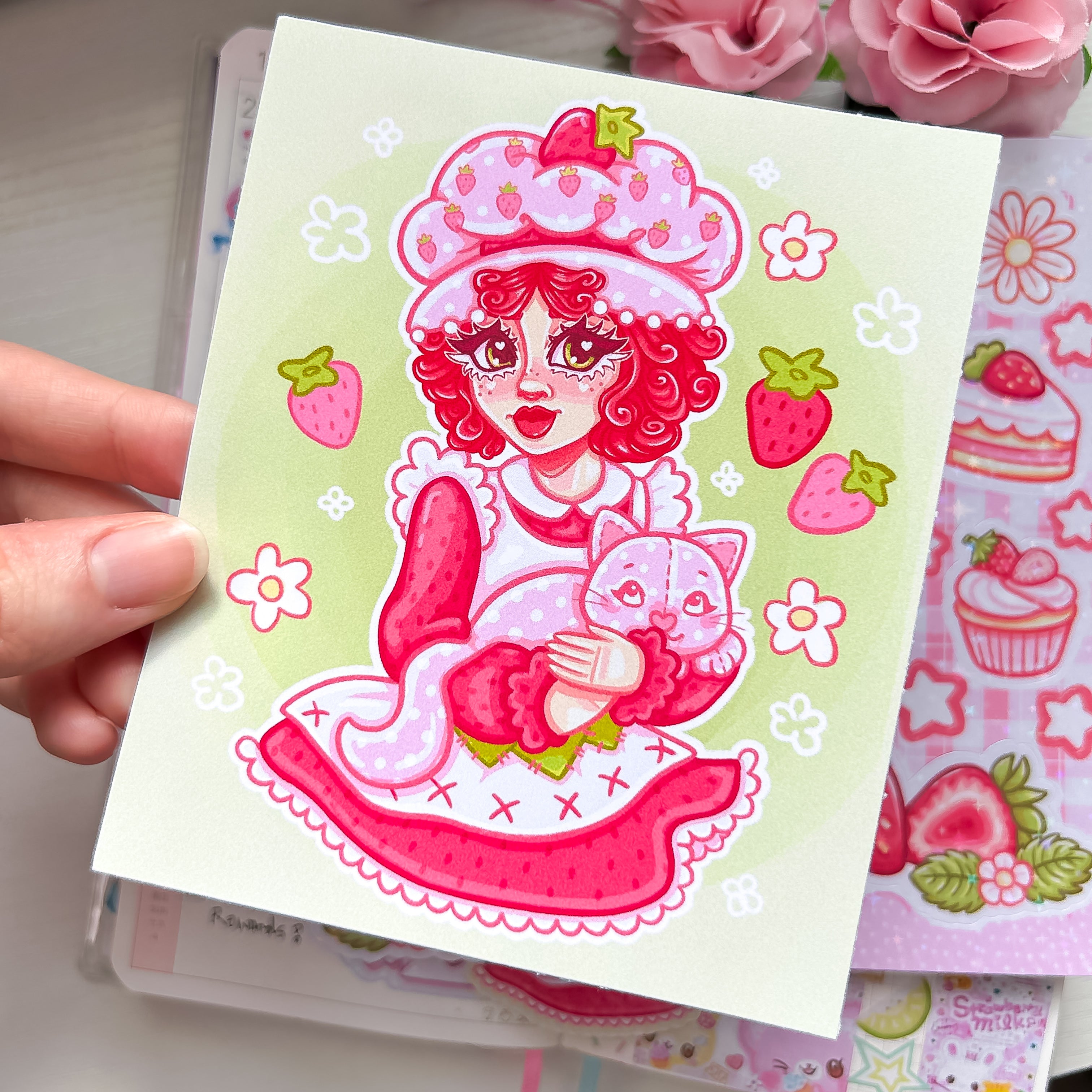 Strawberry Girl Themed Sticker and Print Stationery Bundle