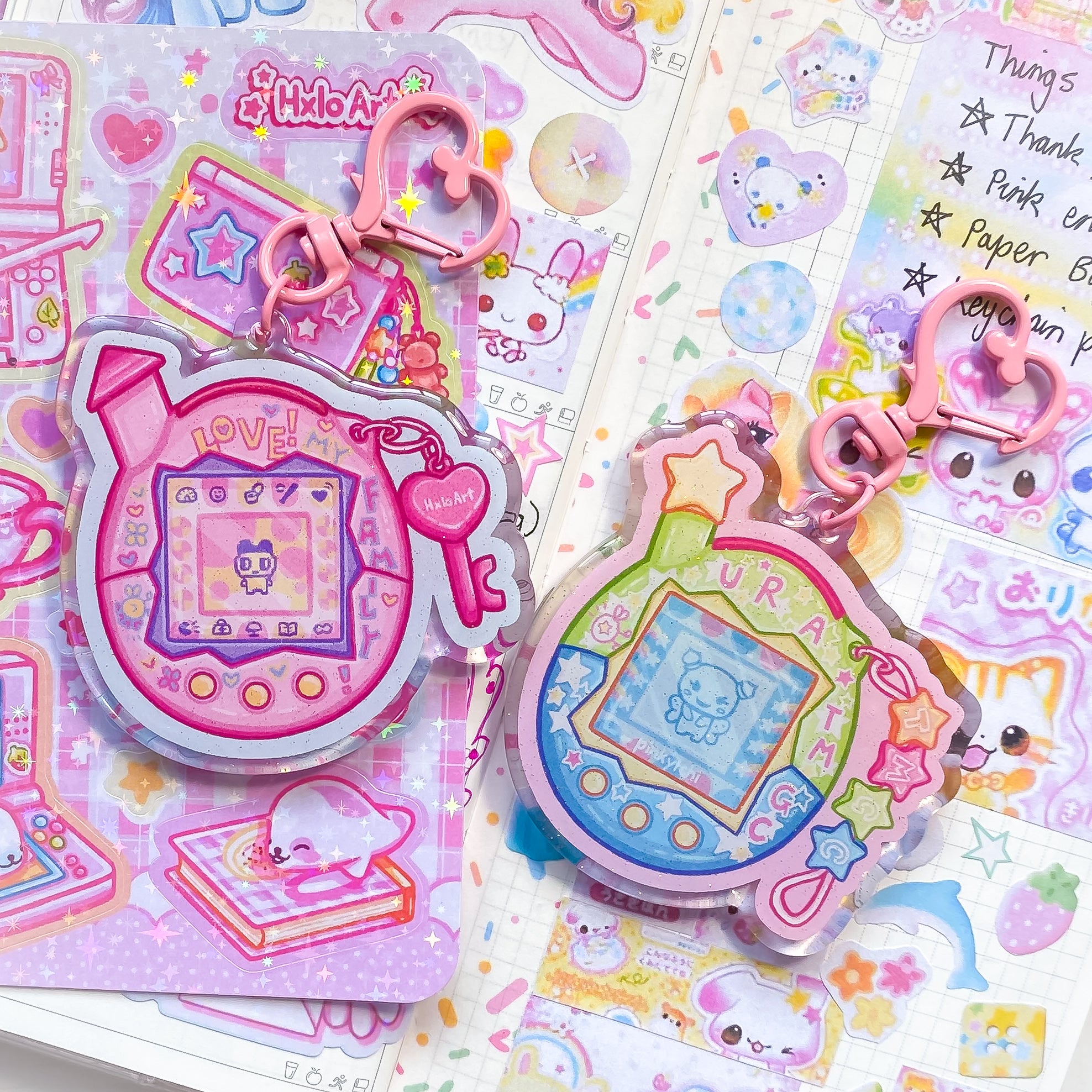 Tamagotchi Acrylic Glitter Epoxy Keychains