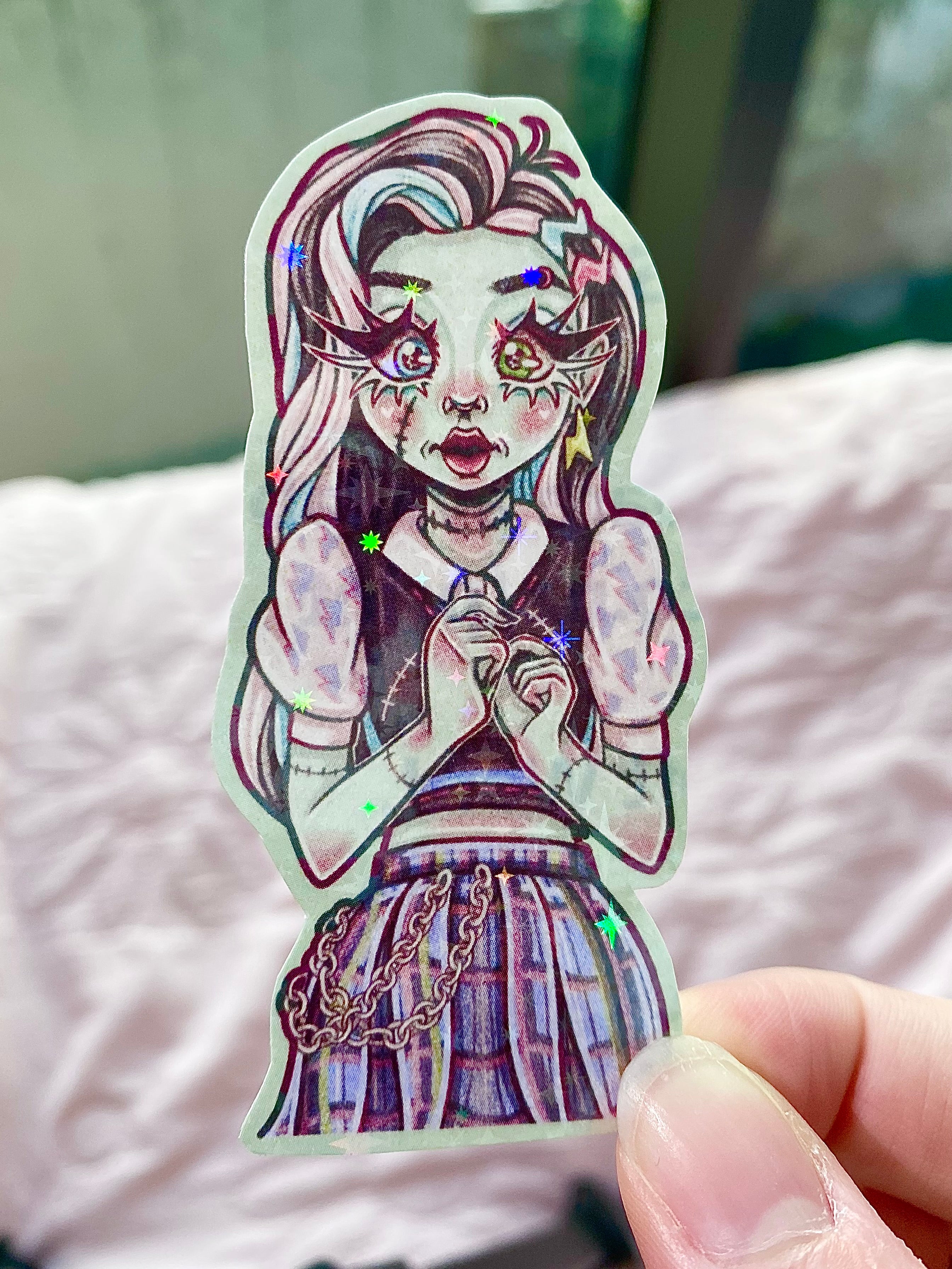 Monster Girl Holographic Die Cut Stickers