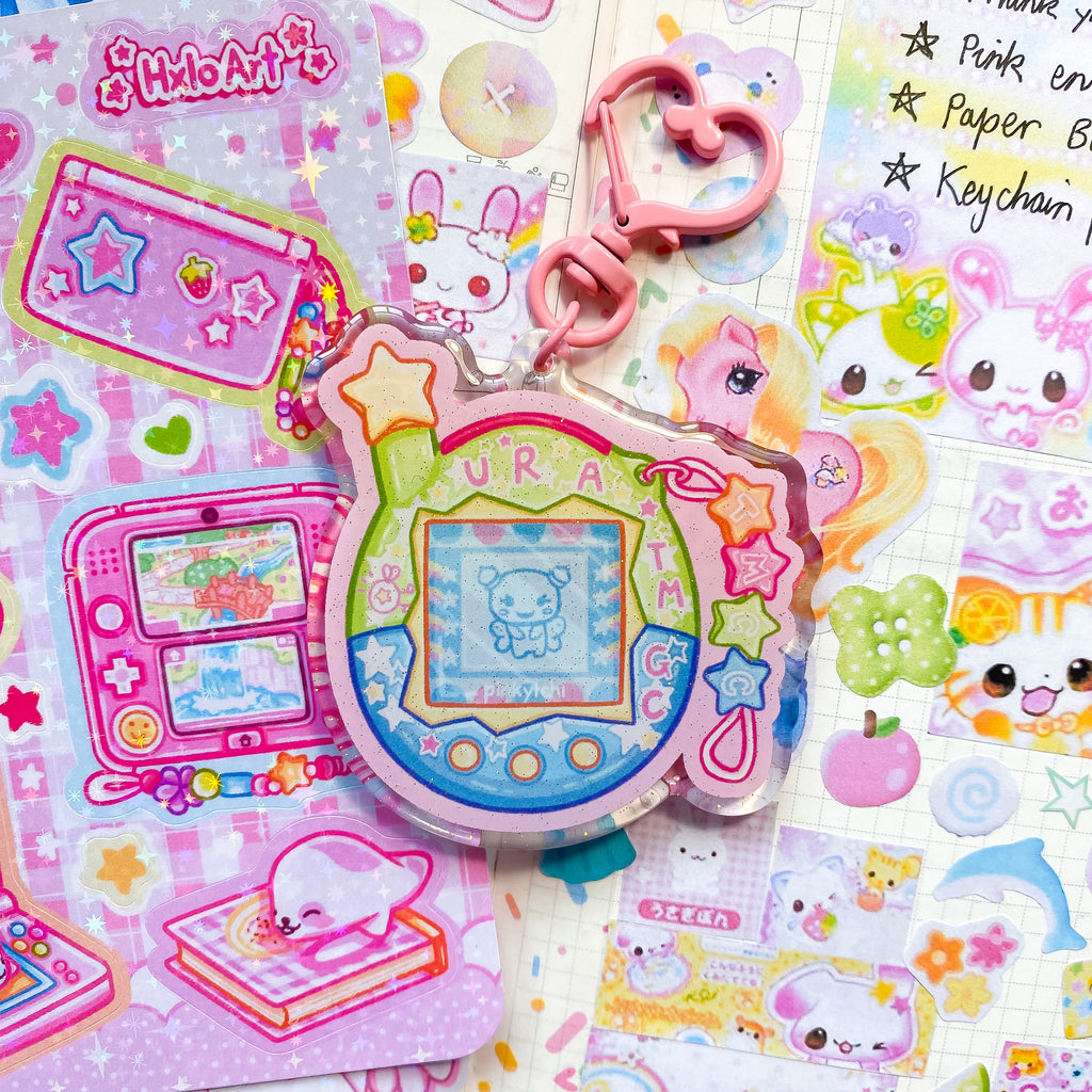 Tamagotchi Acrylic Glitter Epoxy Keychains