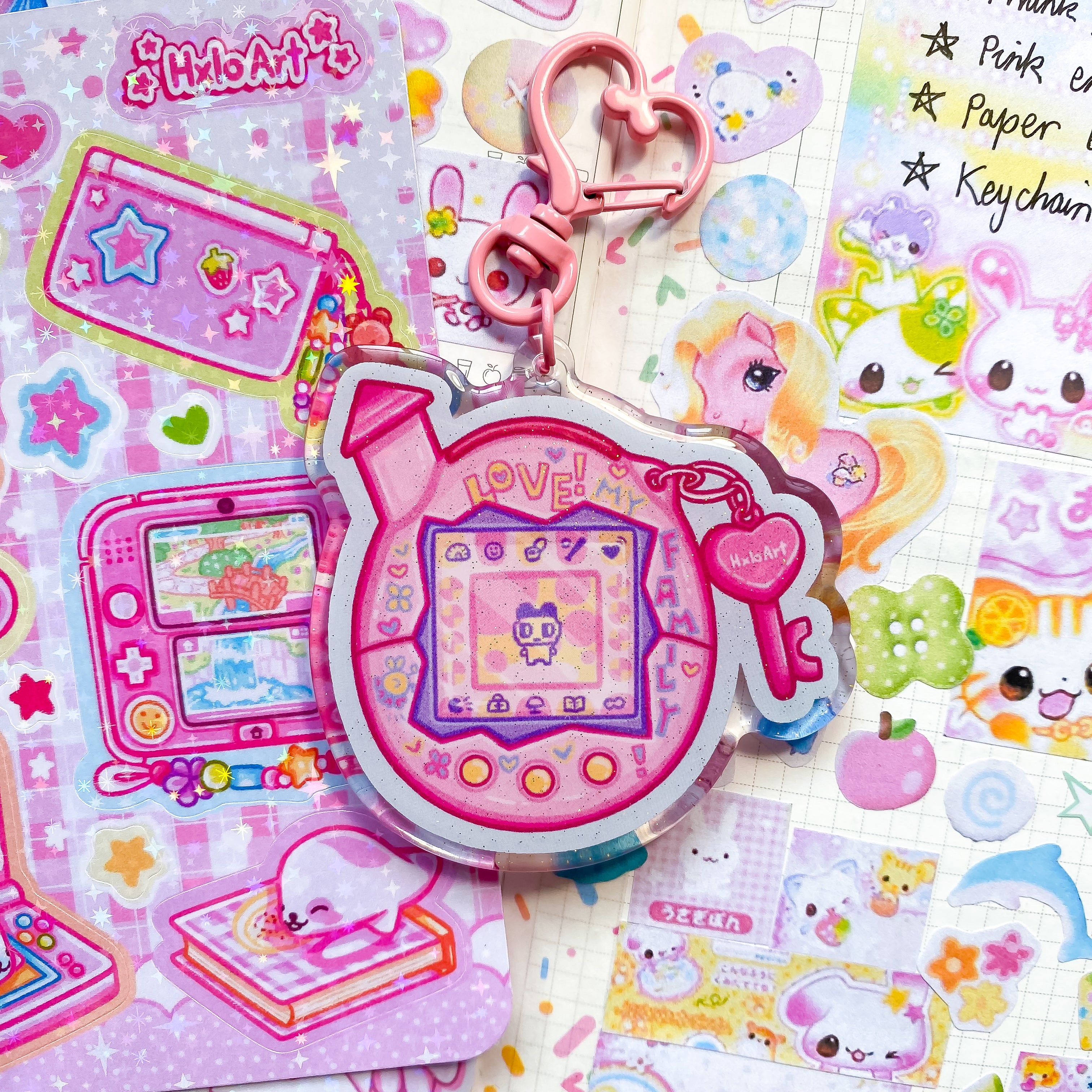 Tamagotchi Acrylic Glitter Epoxy Keychains