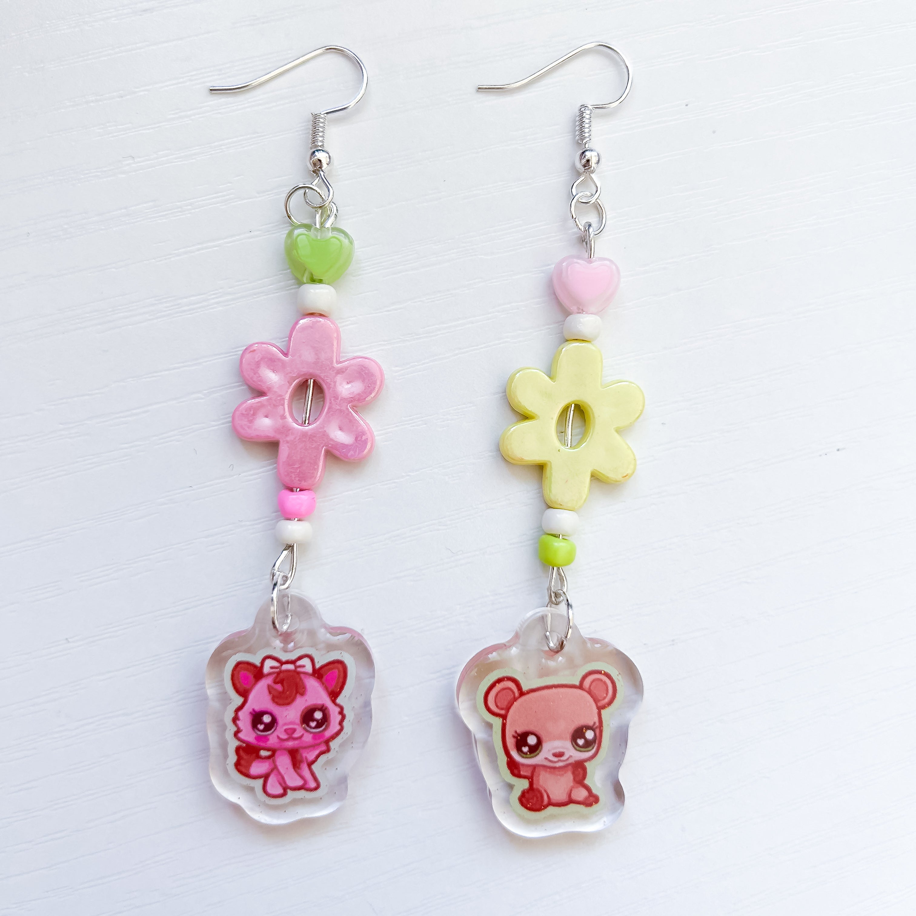 Baby LPS Animal Mismatched Glitter Epoxy Pendant Beaded Earring Set