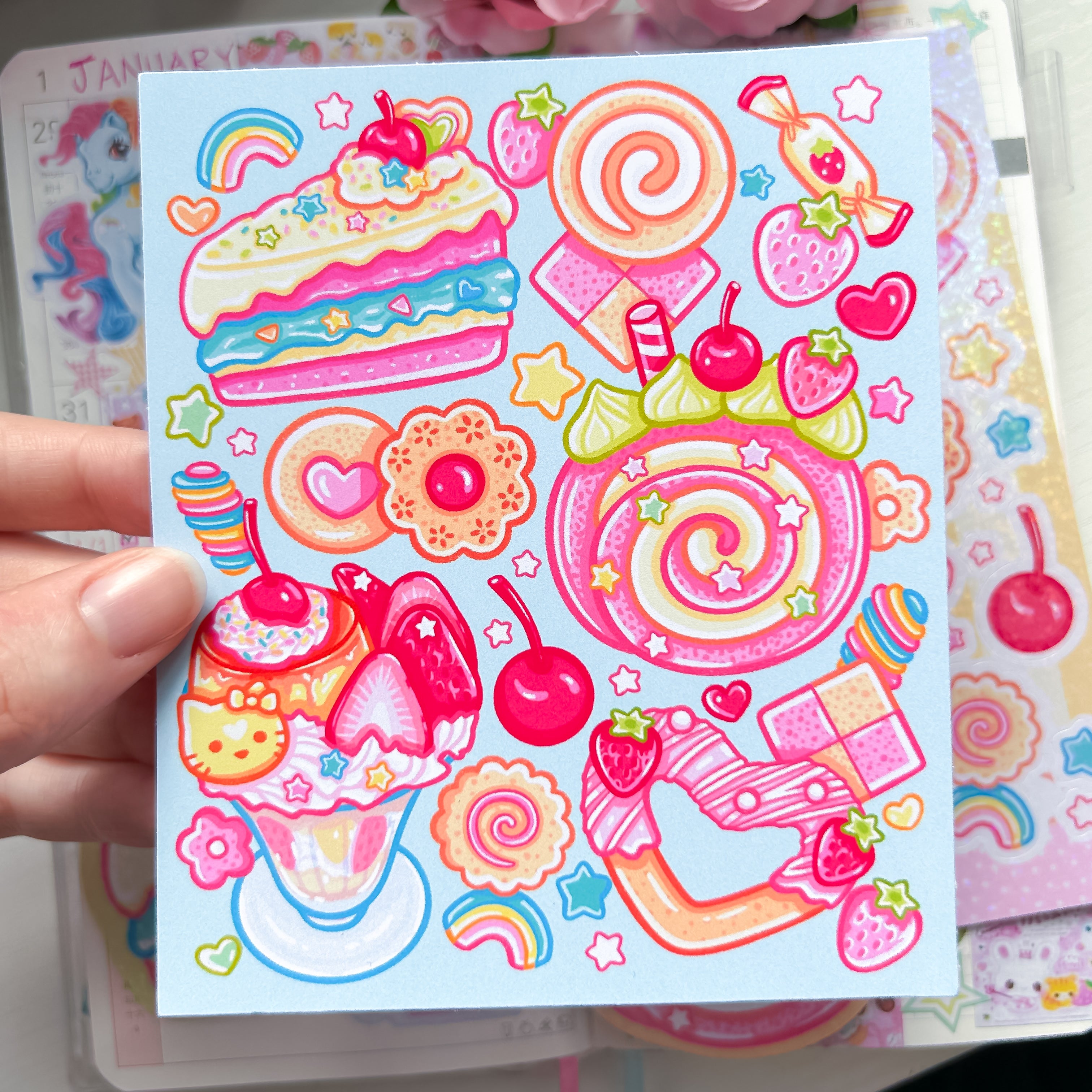 Kawaii Sweets Themed Stickers and Print Stationery Bundle