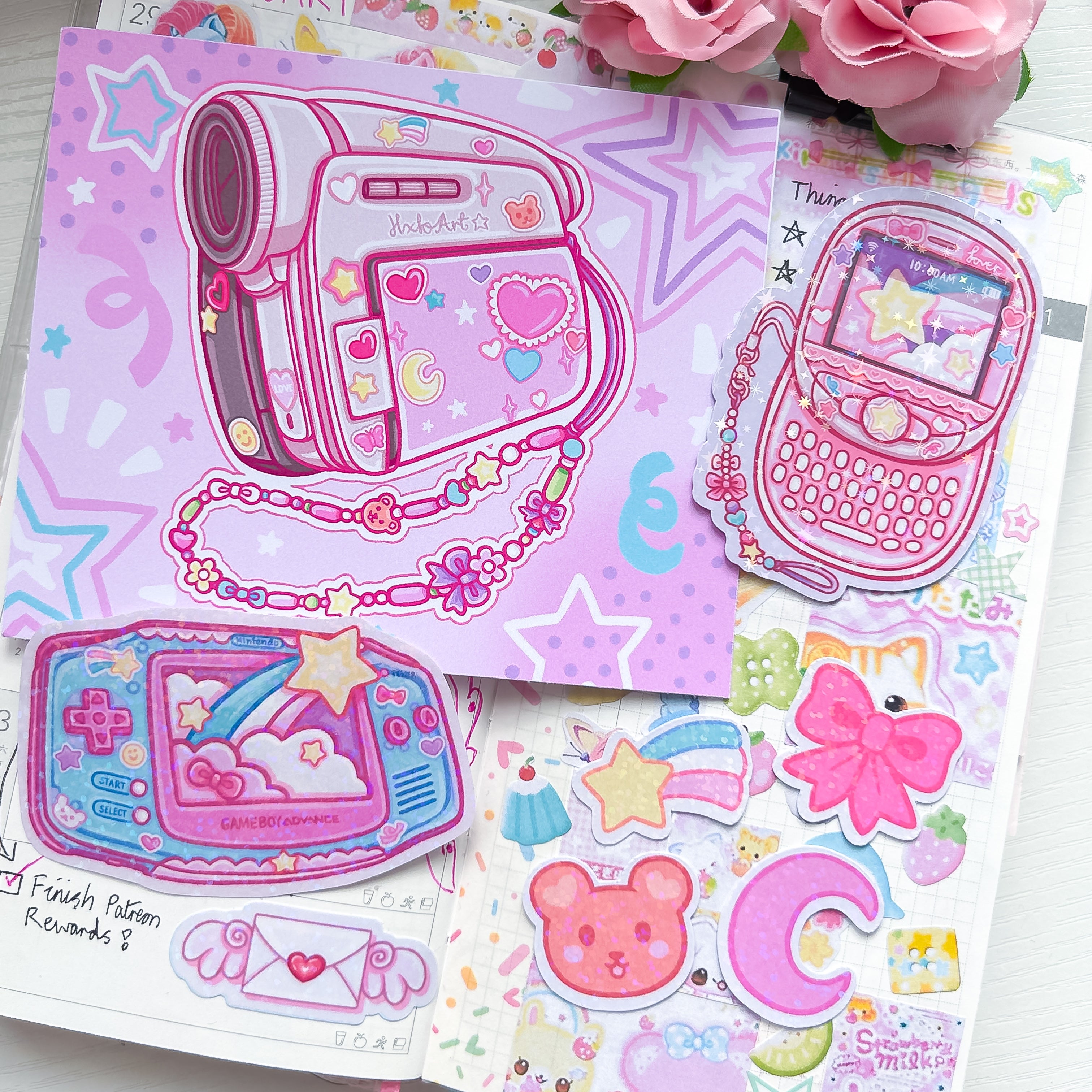 Kawaii Y2K Electronics Themed Sticker and Print Stationery Bundle