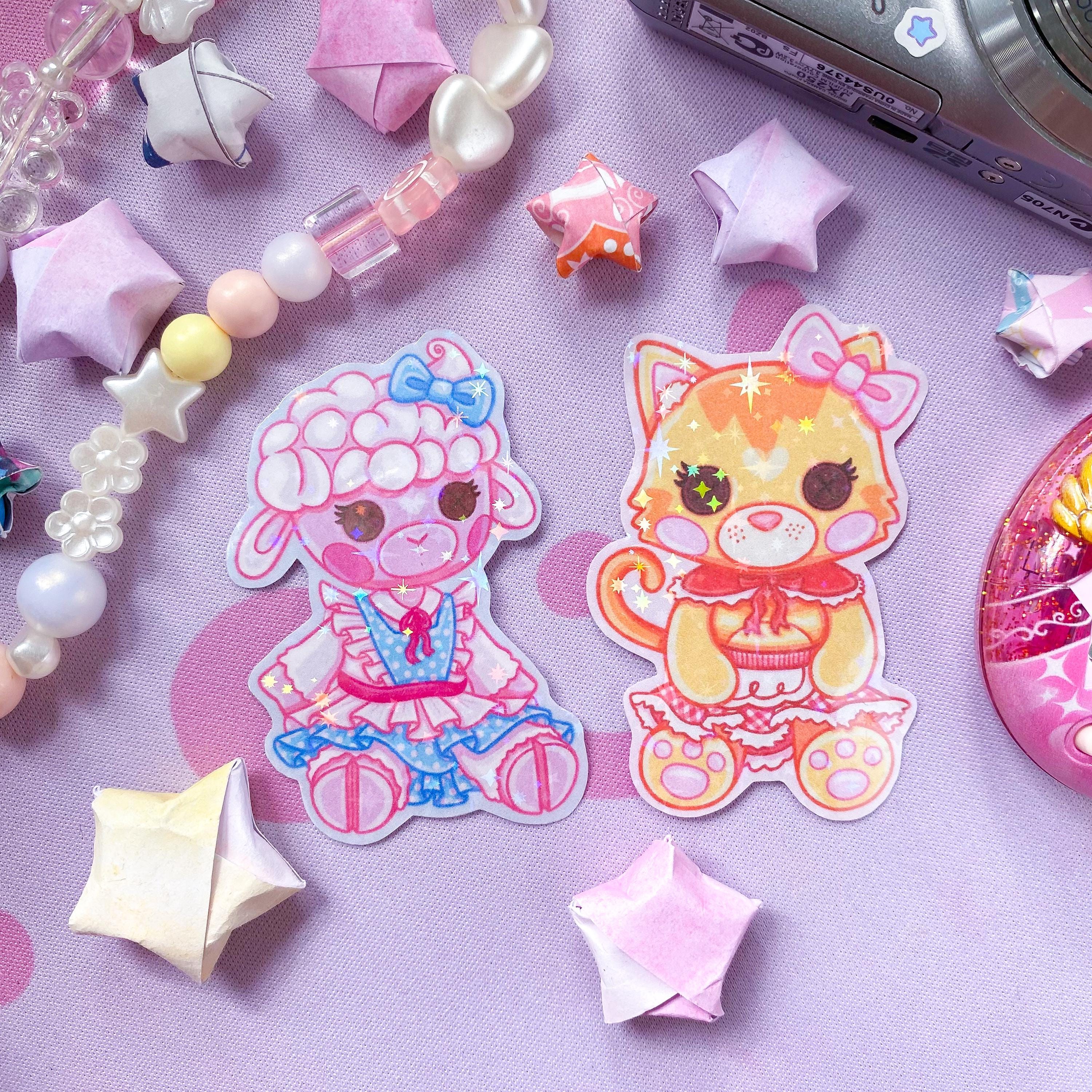 Rag doll Lamb and Kitten Holographic Die Cut Stickers