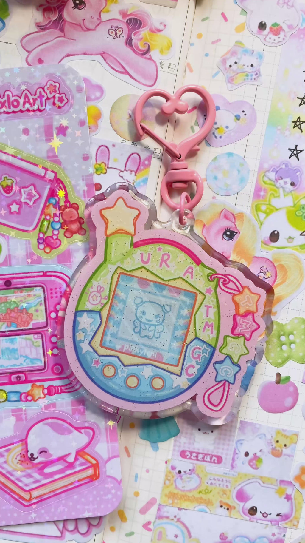 Tamagotchi Acrylic Glitter Epoxy Keychains