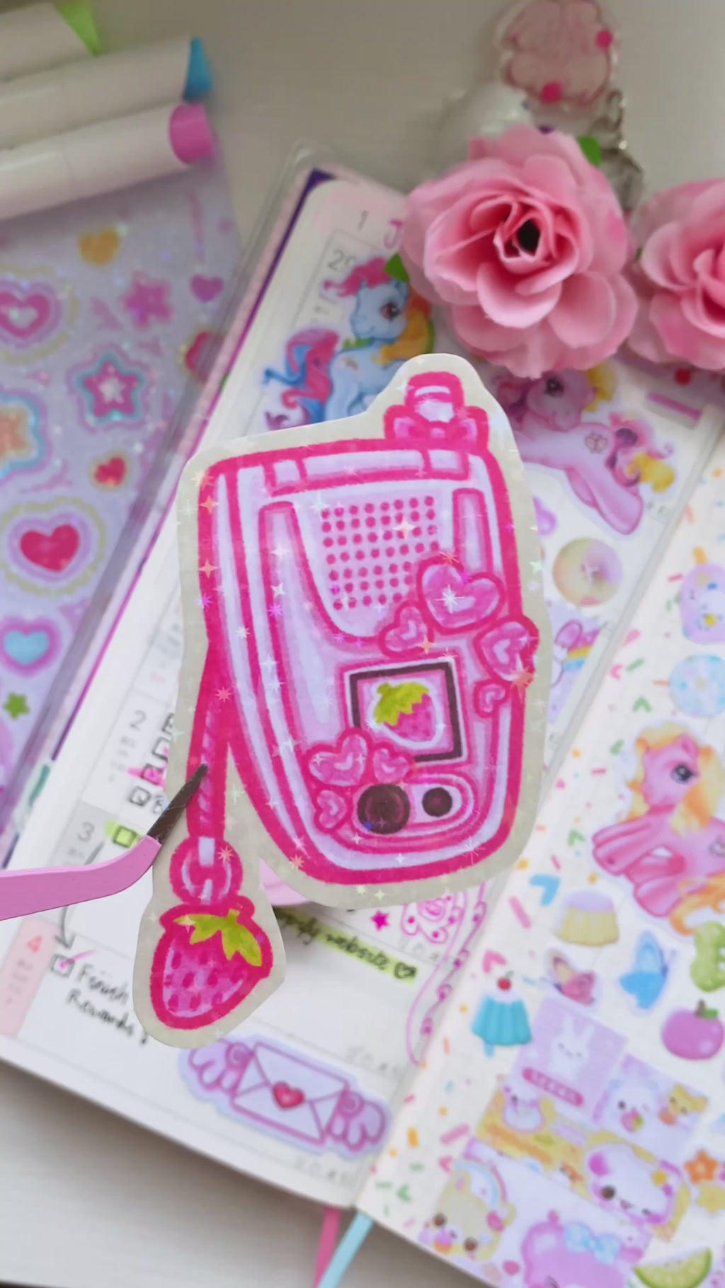 Y2K Strawberry Flip Phone Die Cut Sticker