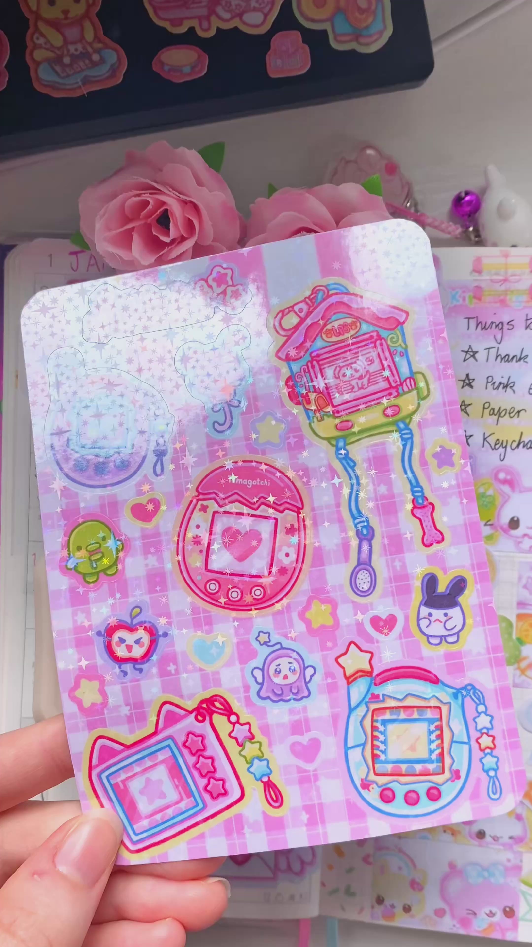 Kawaii Tamagotchi Holographic Sticker Sheet